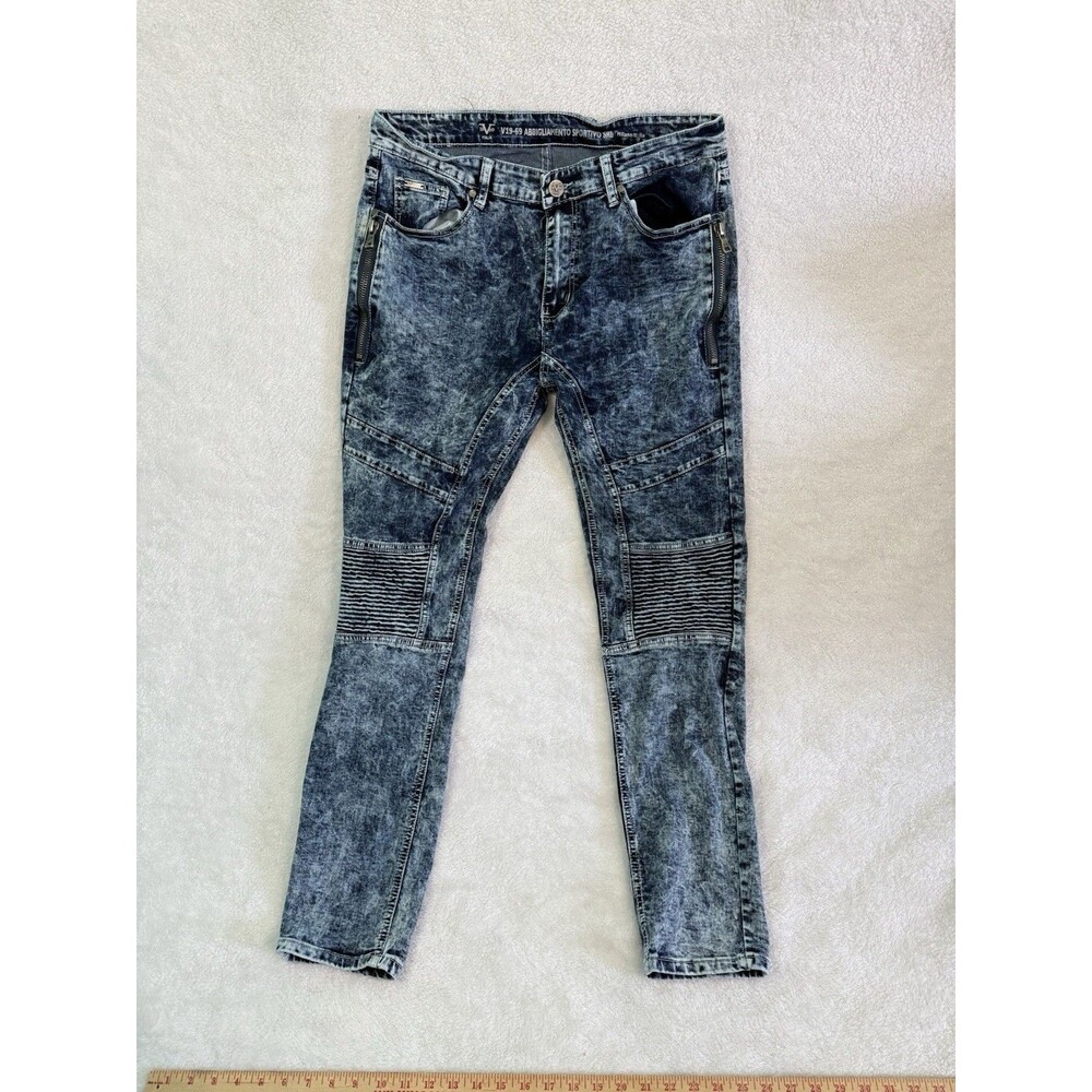 V1969 Italia Moto Zipper Jeans Mens 38x32 Blue Abbigliamento Sportivo Versace